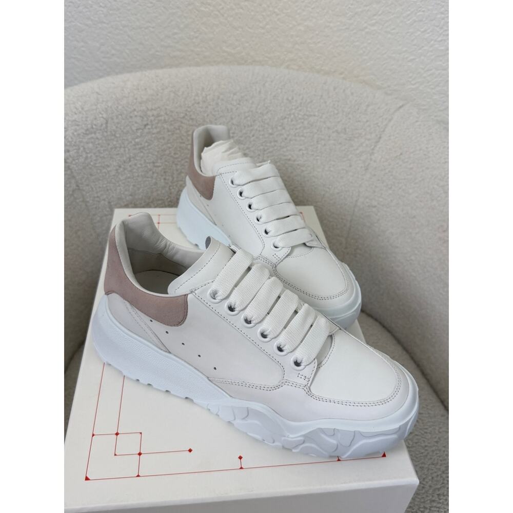 Alexander McQueen Women’s White Sneakers with Blush Accent New 39